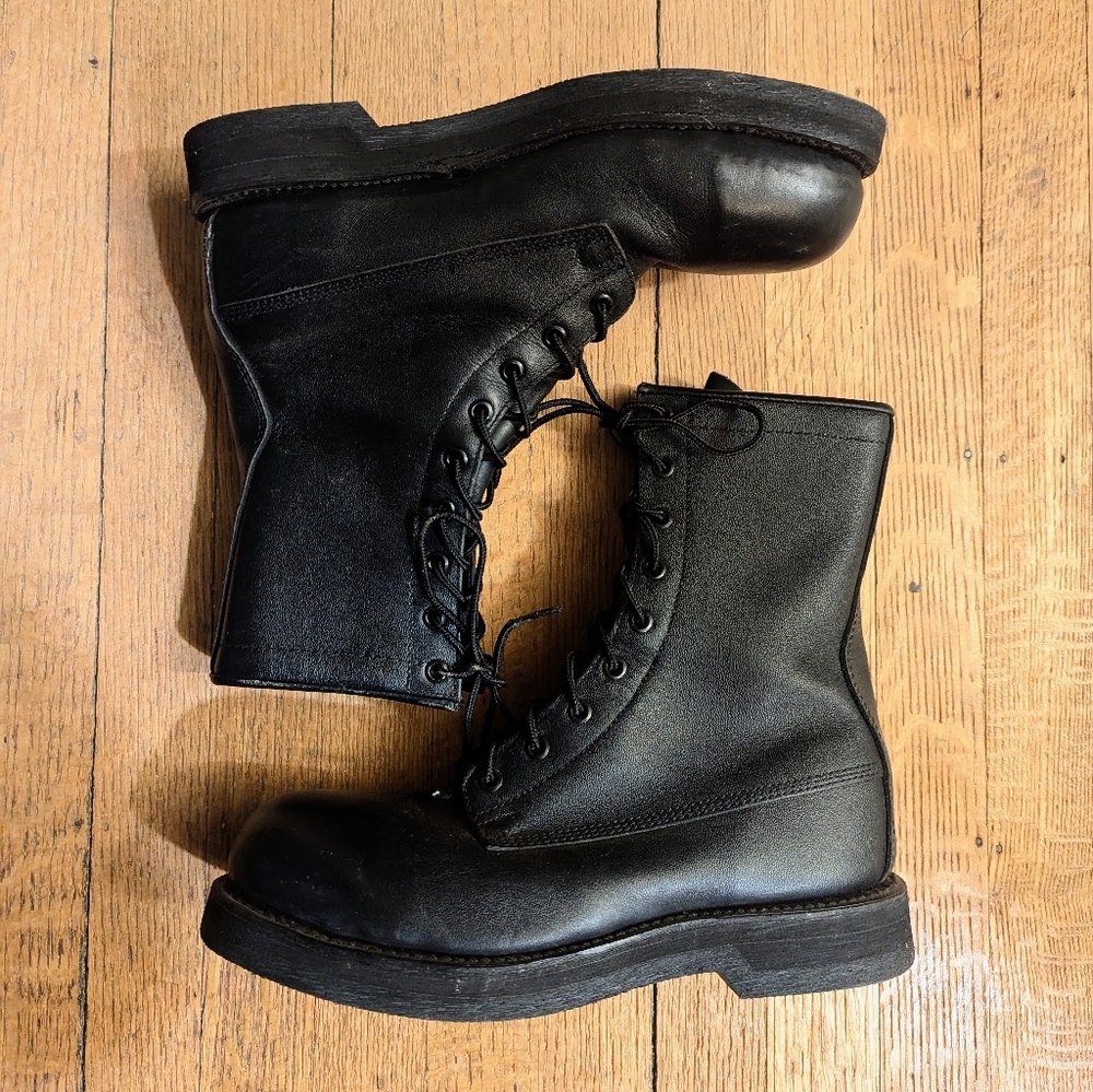 Black Genuine Leather Combat Boots mens 7-7.5
